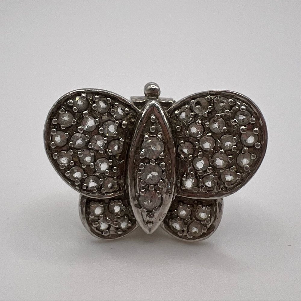 Vintage Diamond Simulant Butterfly Sterling Silver 925 Necklace Pendant